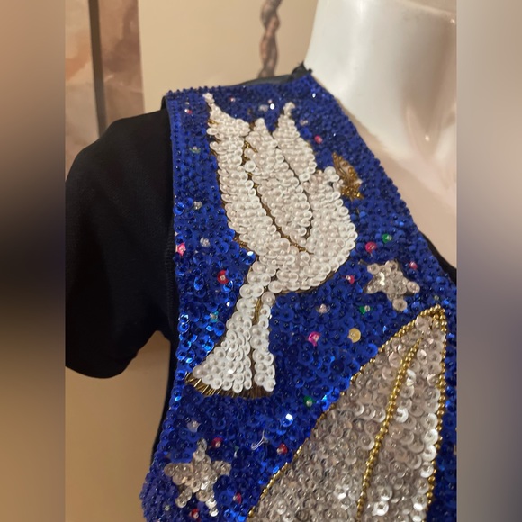 Vintage Sequin Christmas Vest Angels & Doves Holiday Religious BALI GEM Large - Picture 4 of 14